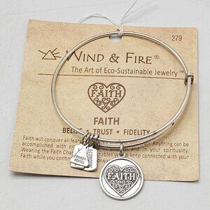 Wind & Fire Silver Tone Faith Charm Bangle Bracelet
